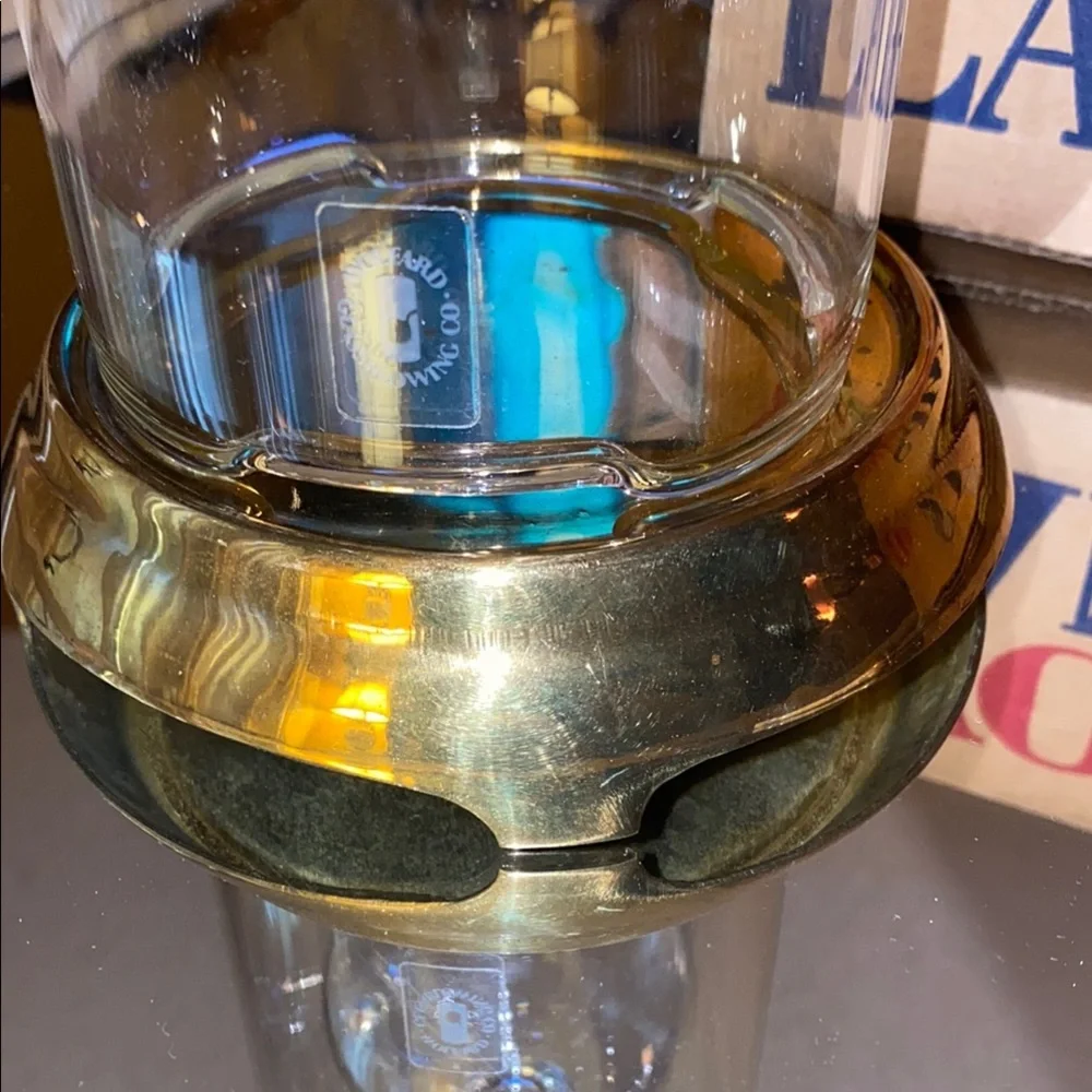 Box41 9” Wolfard Glass Oil Lamp with Brass Base in Original Box